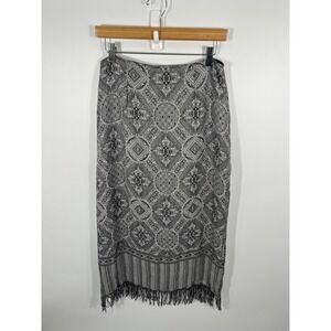 Vintage Womens Maxi Skirt 8 Grey Boho Chic Western Rodeo Fringe Festival Slit